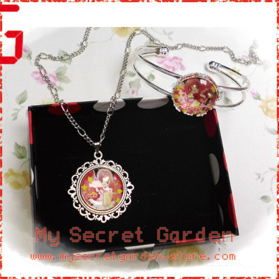 Tokyo Mew Mew ( Mew Mew Power ) 東京ミュウミュウ Ichigo Momomiya  anime Cabochon Necklace and Bracelet Set